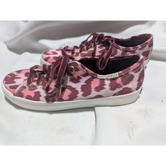 Keds X Kate Spade Womens Kickstart Leopard Pink Lace up Sneaker 7 Velour Laces - Picture 4 of 6